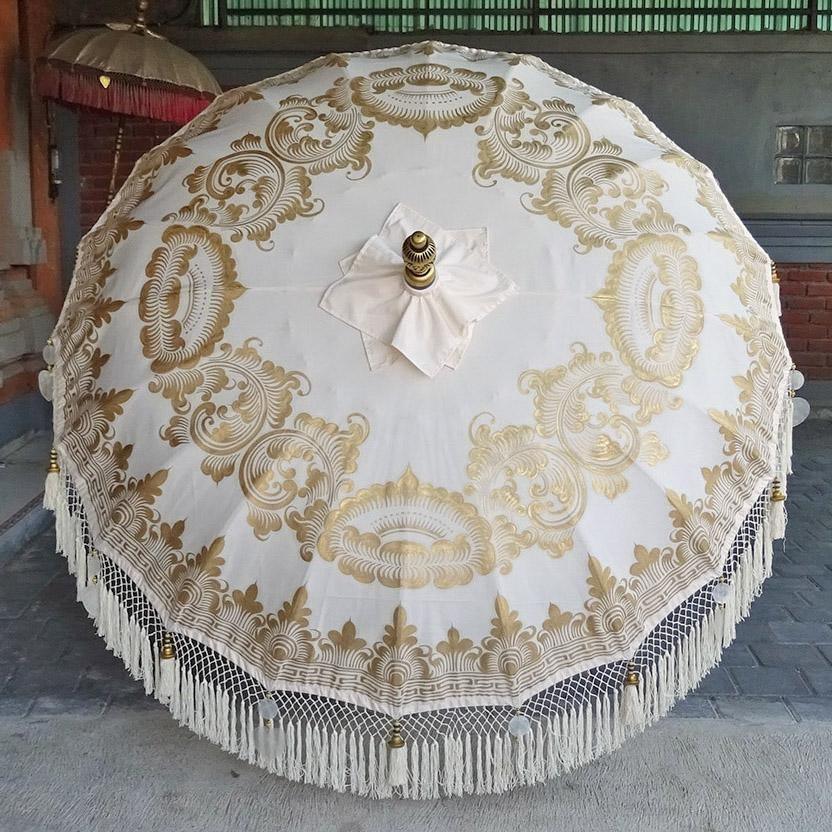 Golden Abbey Parasol - Baliaric Balinese Garden Parasol Cream, front view